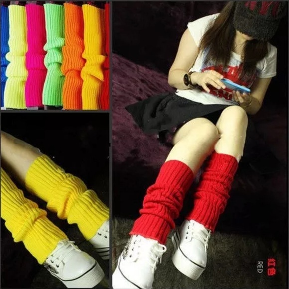 LEG WARMERS Knitted Women’s Costume Neon Fluro Dance Party Knit Sexy 80’s Yoga - Picture 8 of 11